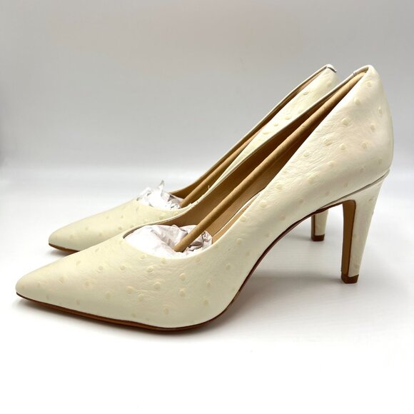 Clarks Womens Size 10 Ivory Ostrich Leather Classic Pumps Heels‎ Shoes NEW - Picture 5 of 13